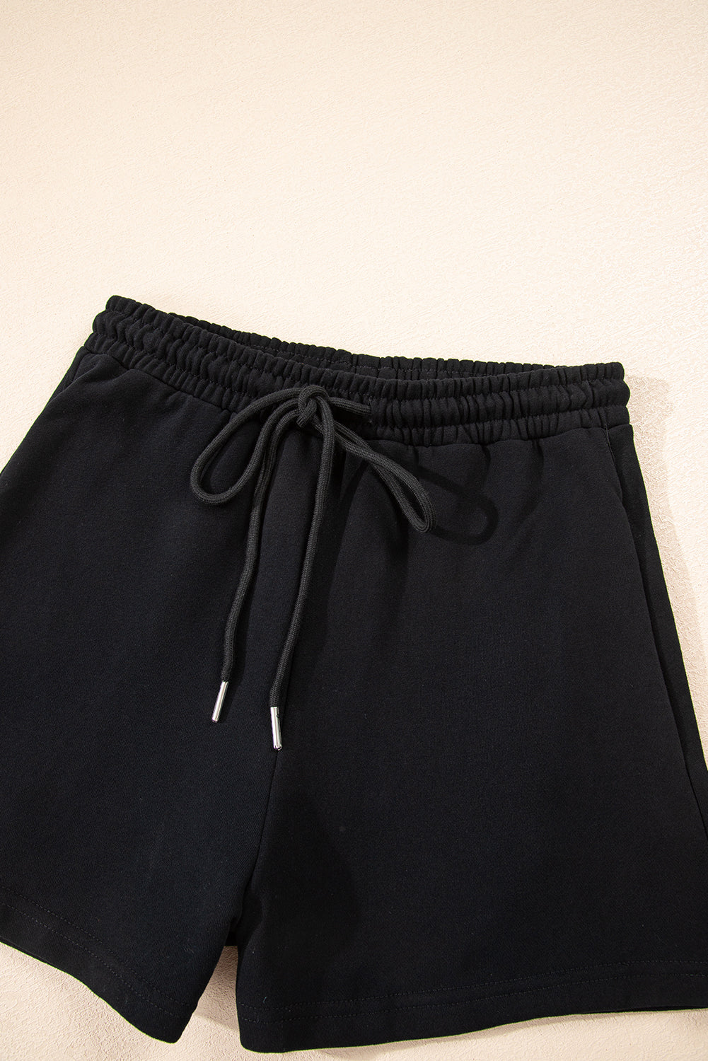 Navy Blue Button Drawstring Hooded Pullover and Casual Short Set