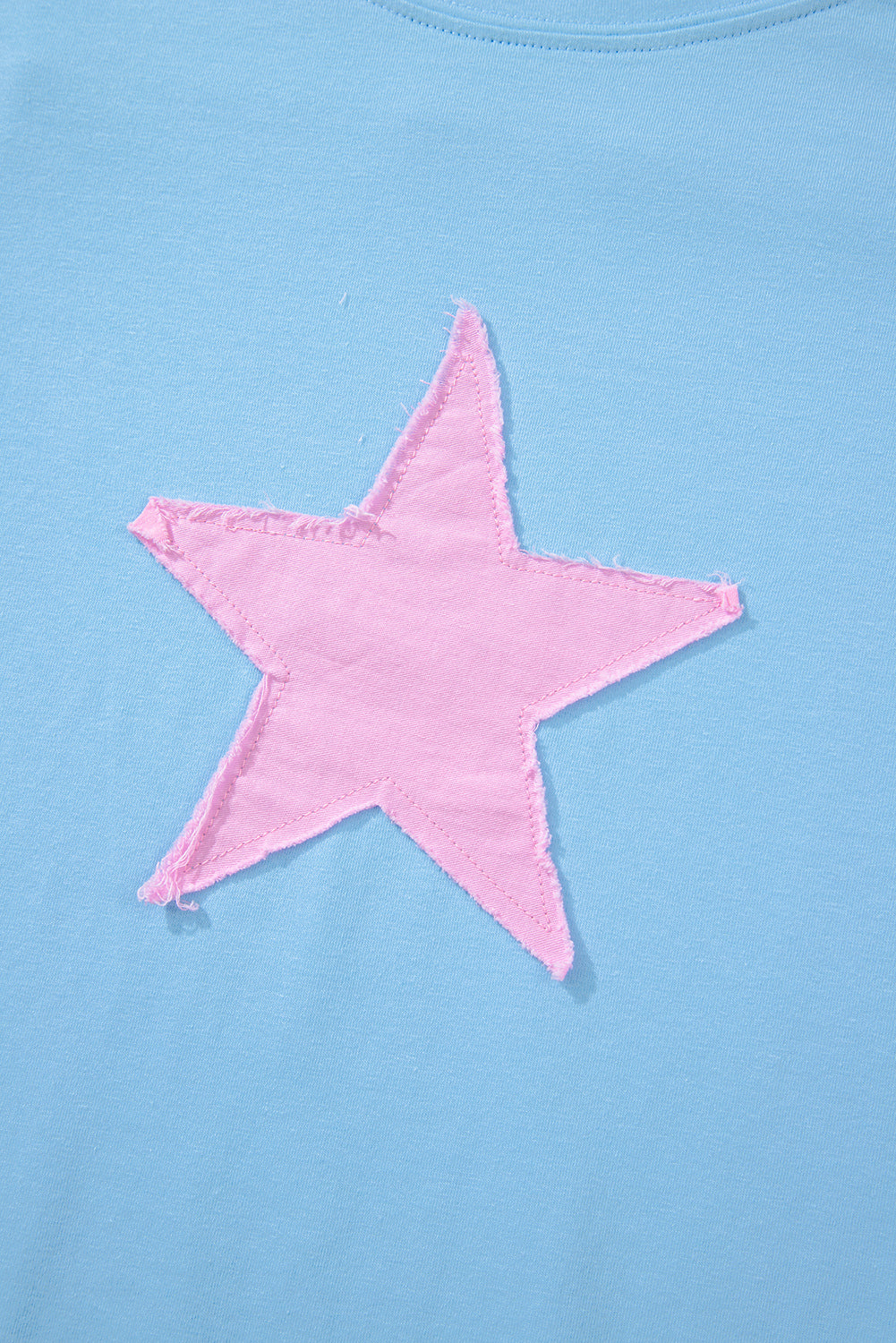Aruba Blue Frayed Denim Star Patched Oversize T Shirt