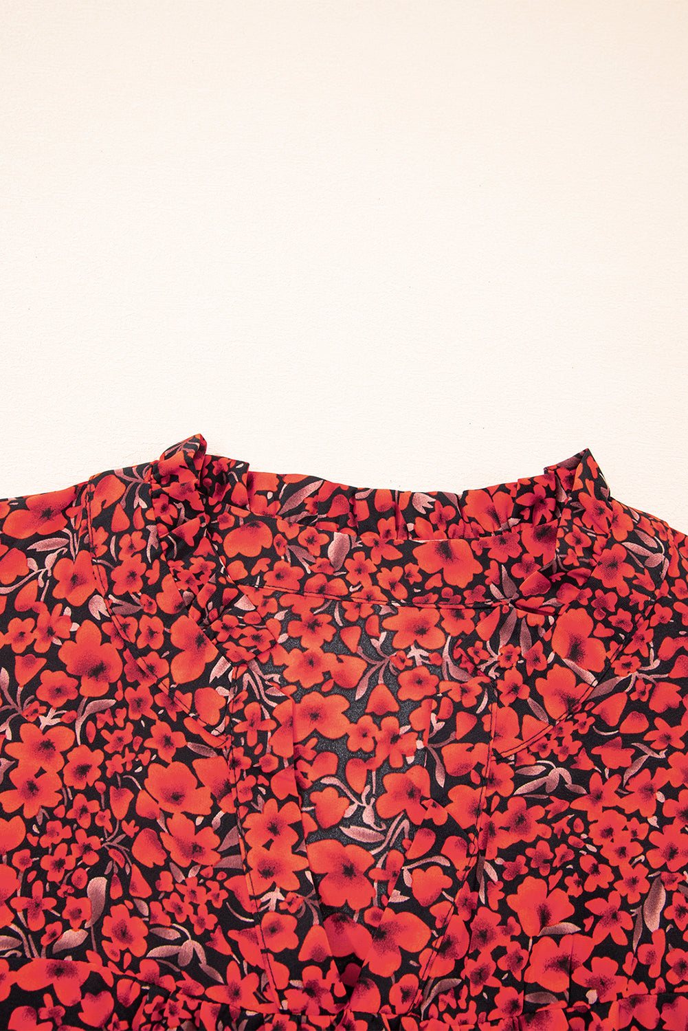 Black Rose Floral Print Ruffle Sleeve Plus Size Shift Top