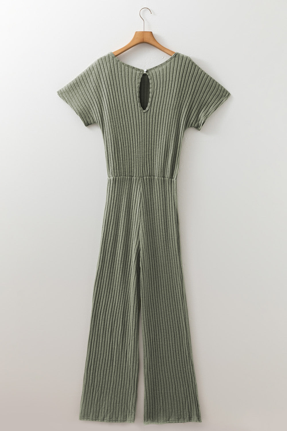 Black Ribbed Keyhole Short Sleeve Wide Leg Jumpsuit