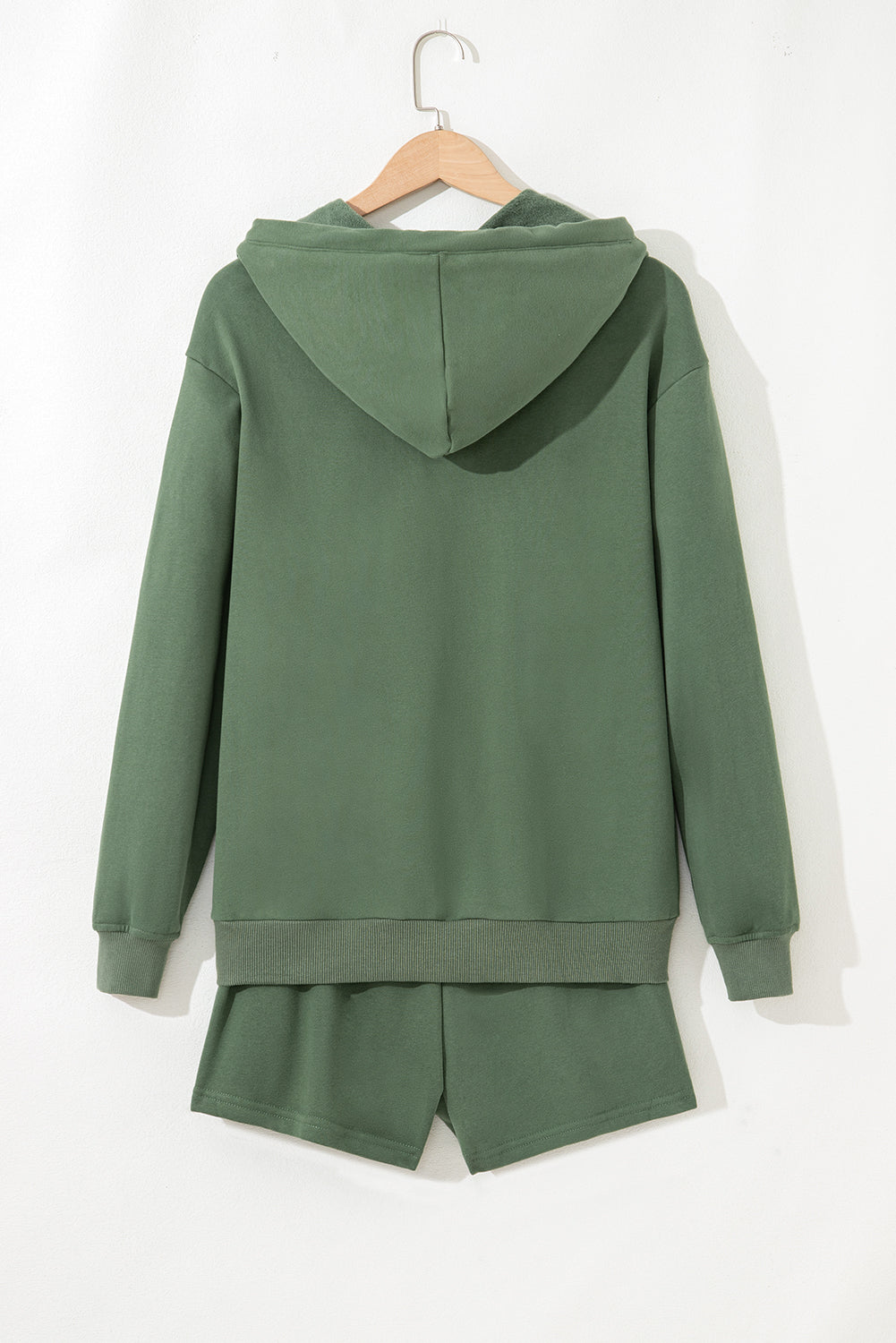 Navy Blue Button Drawstring Hooded Pullover and Casual Short Set