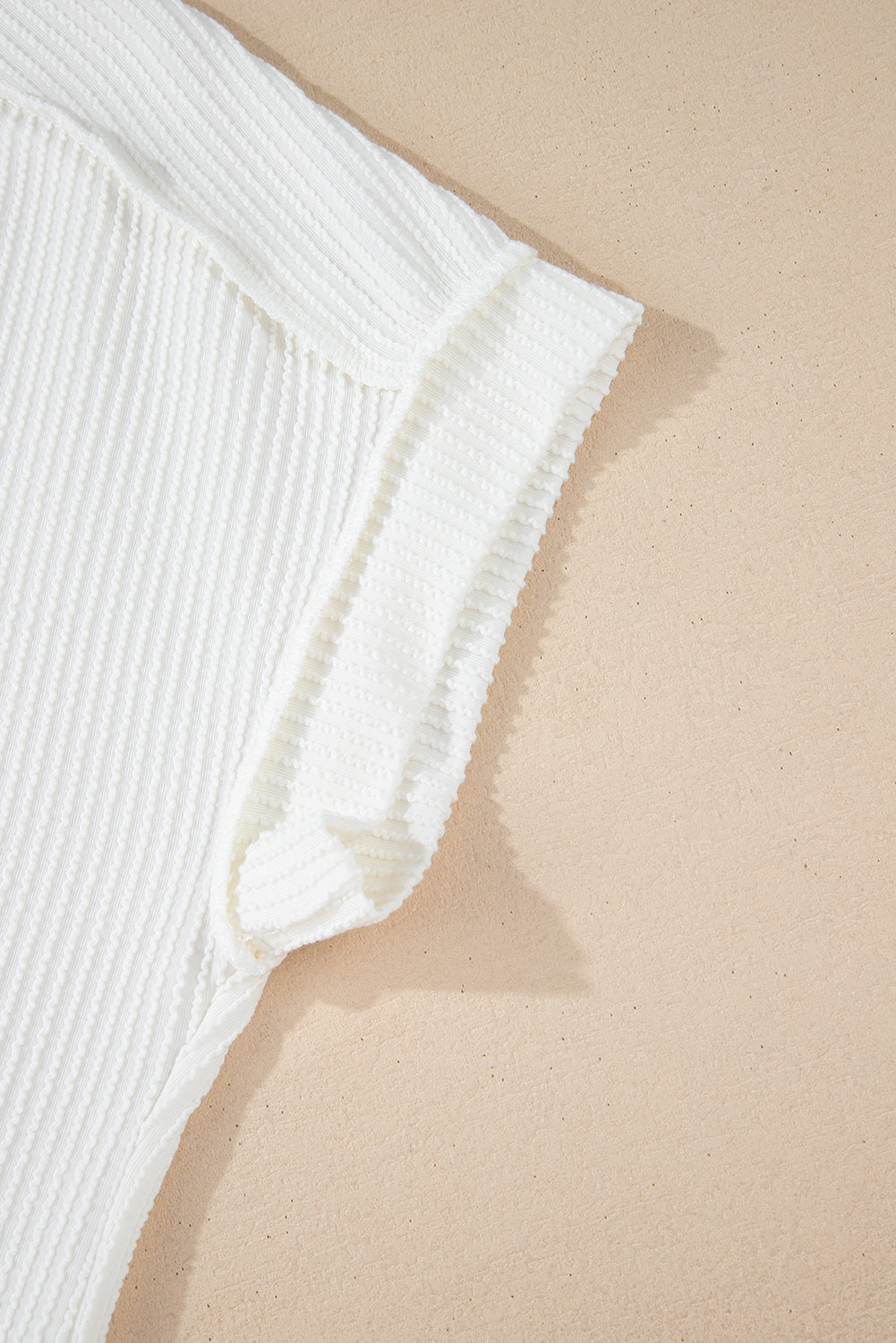 White Textured Knit Exposed Stitching T-shirt