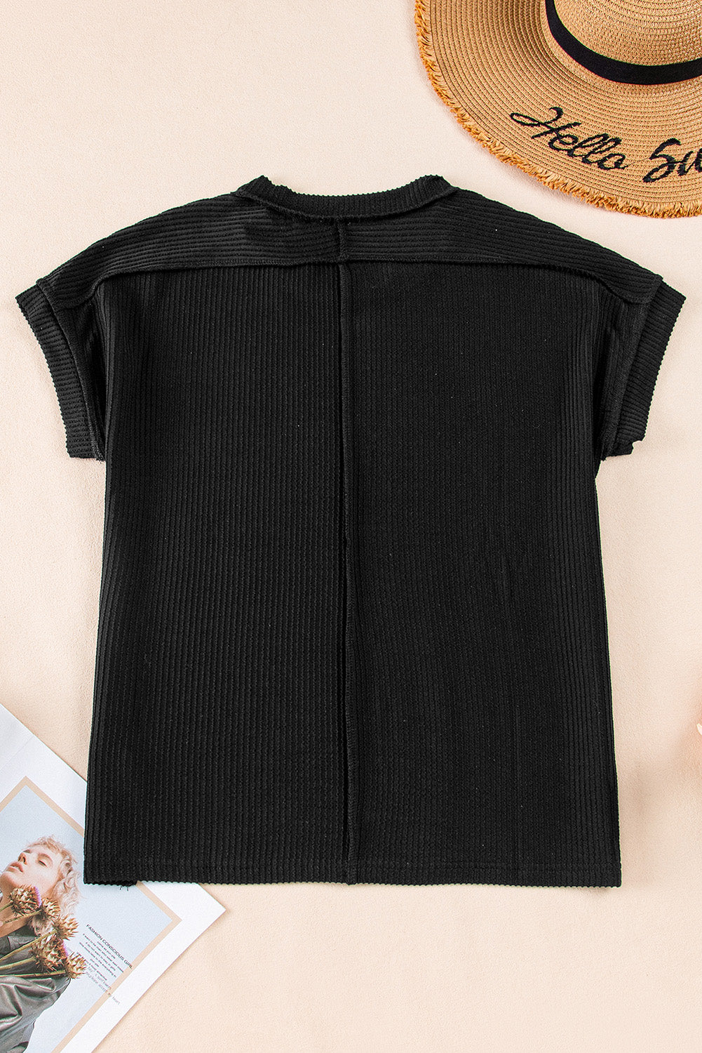 White Textured Knit Exposed Stitching T-shirt