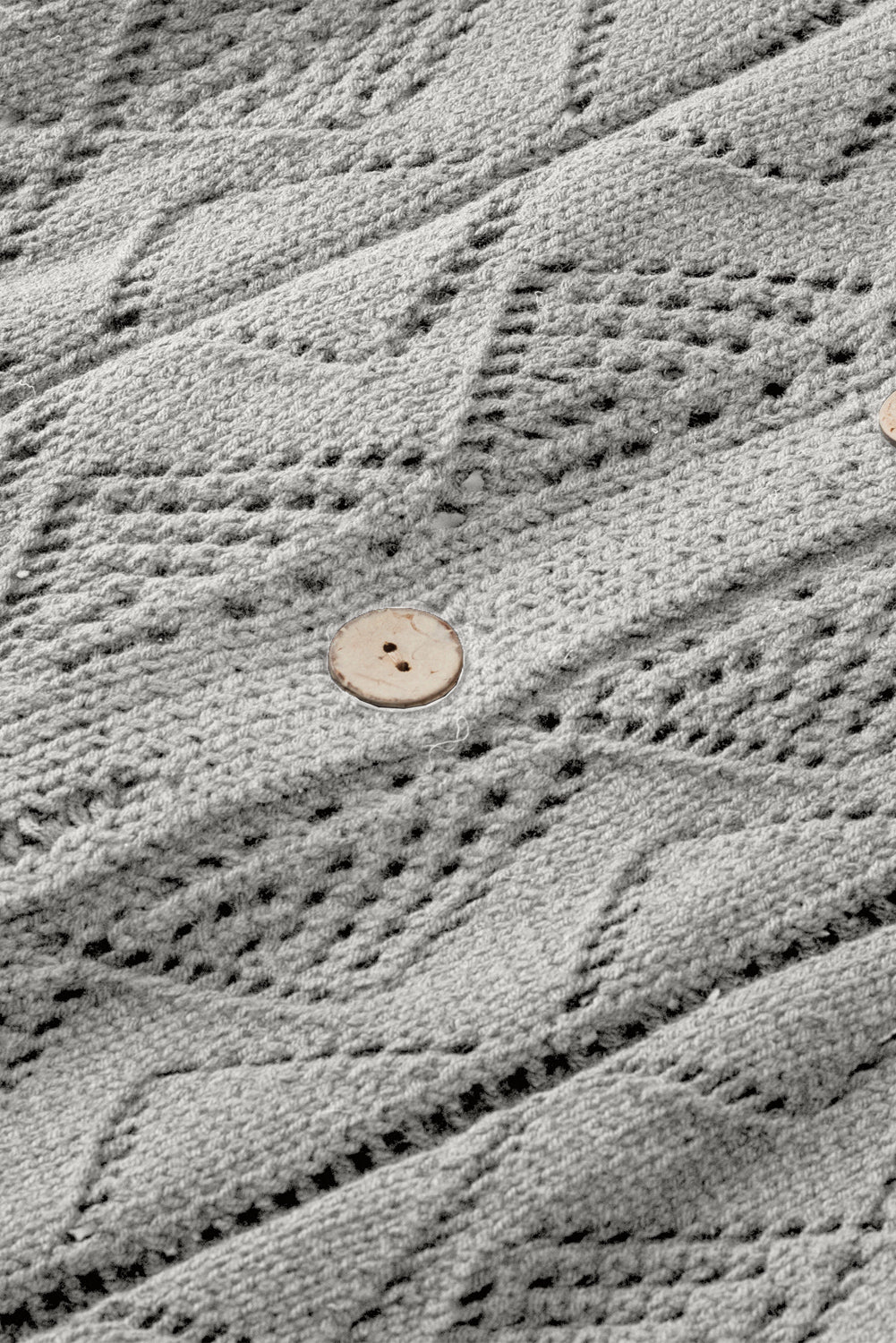 Gray Hollow-out Openwork Knit Cardigan