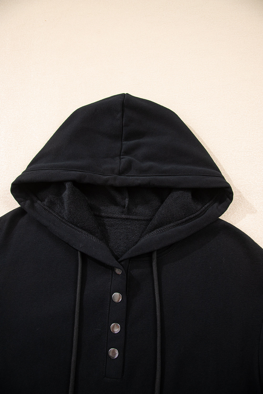 Navy Blue Button Drawstring Hooded Pullover and Casual Short Set
