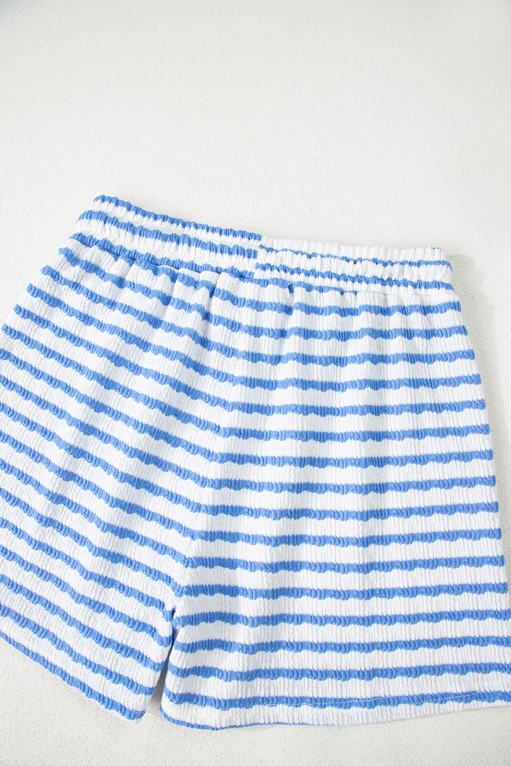 Black Stripe Knitted Short Sleeve Top and Drawstring Shorts Set