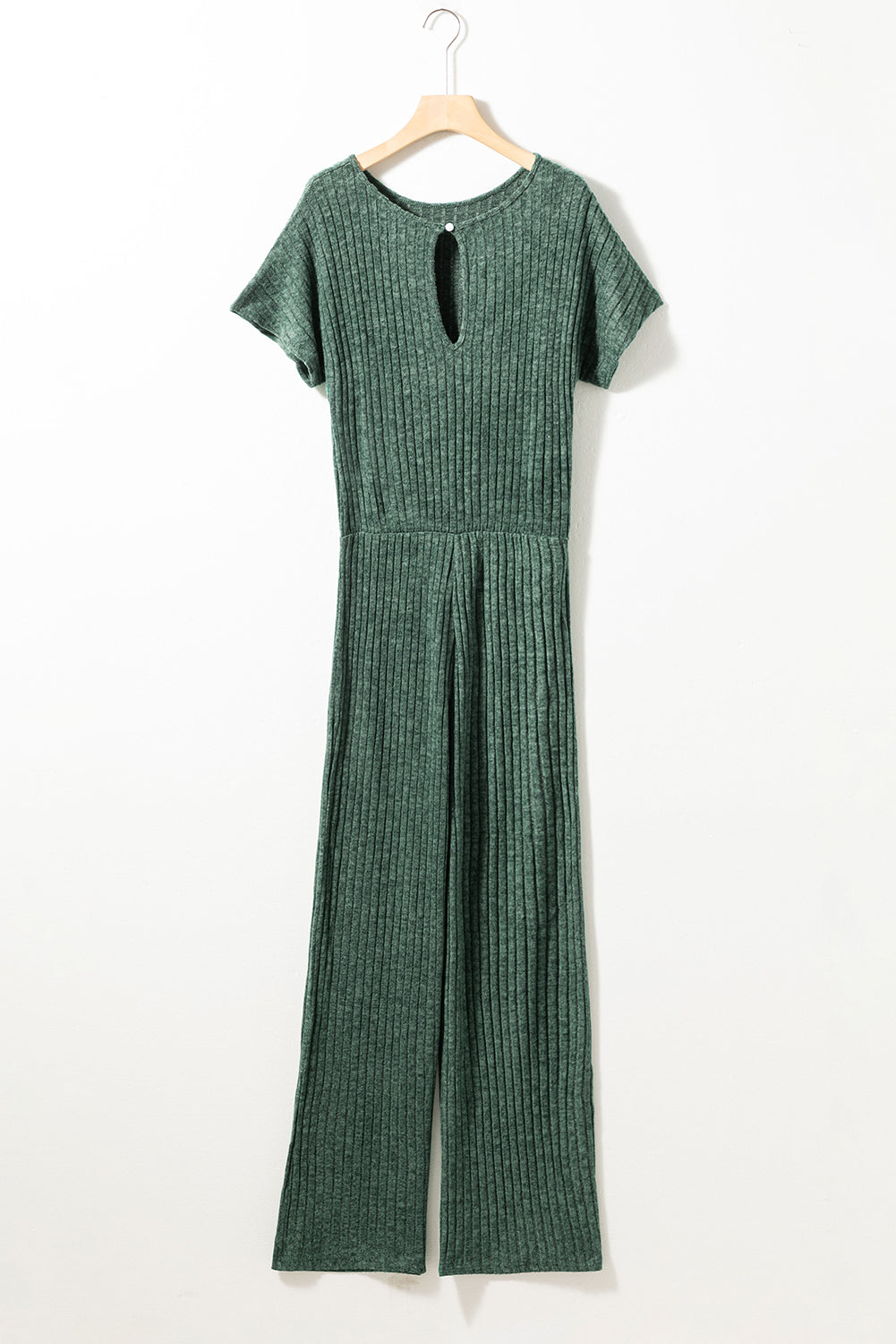 Black Ribbed Keyhole Short Sleeve Wide Leg Jumpsuit