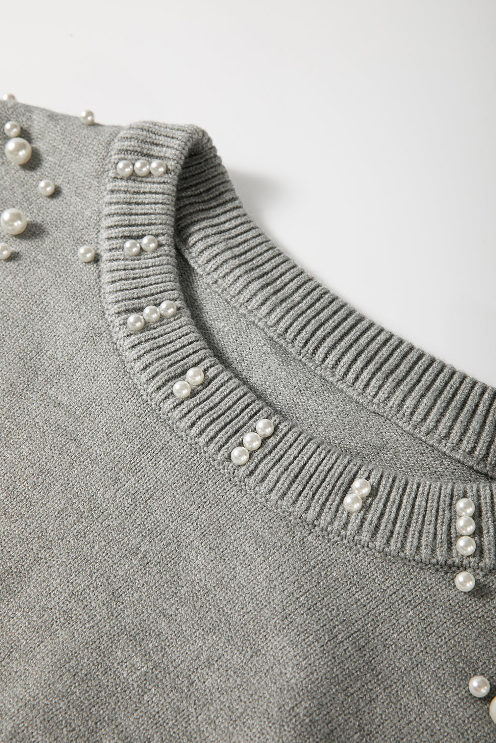 Evergreen Pearled Drop Shoulder Round Neck Sweater