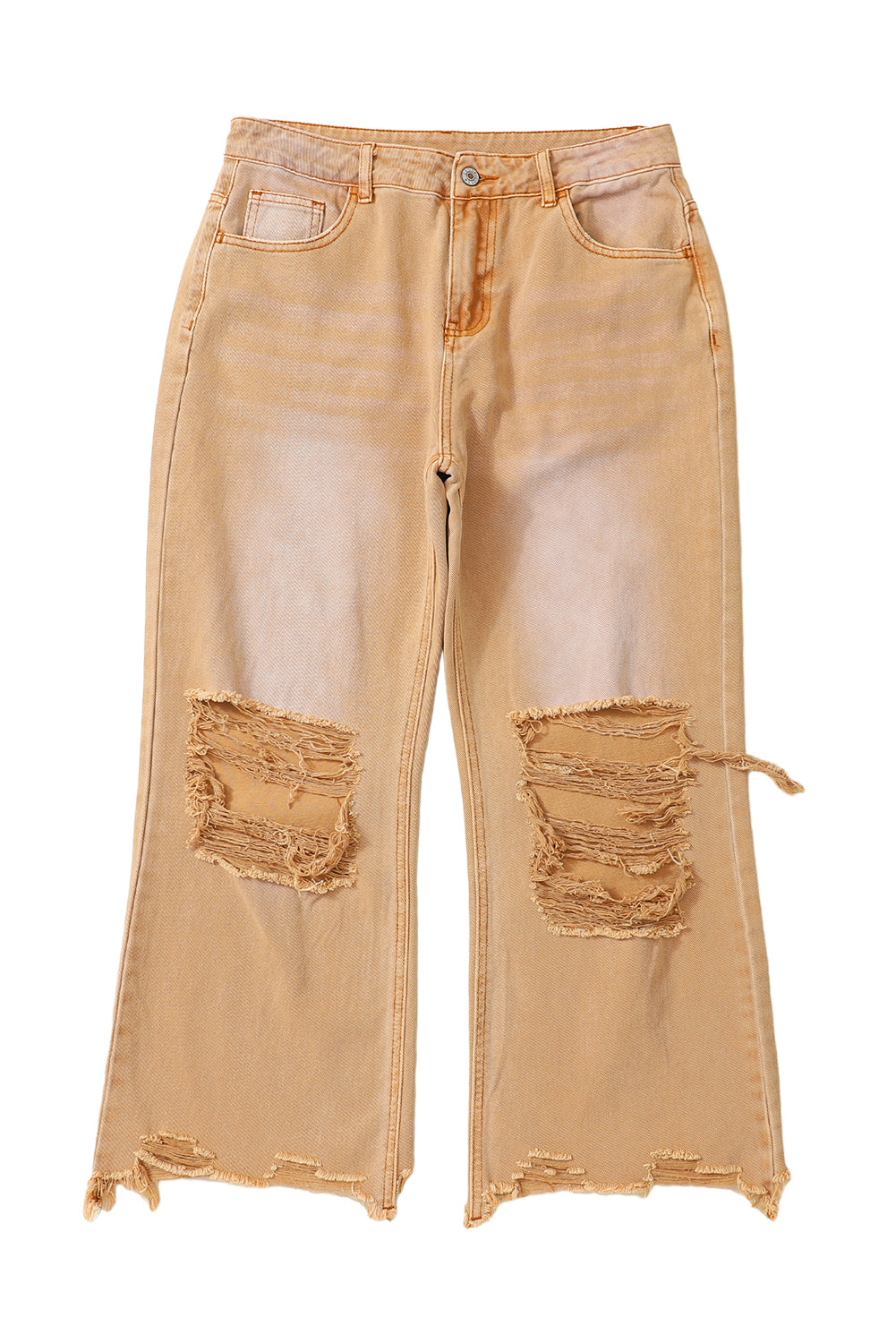 Brown Distressed High Waist Cropped Flare Jeans