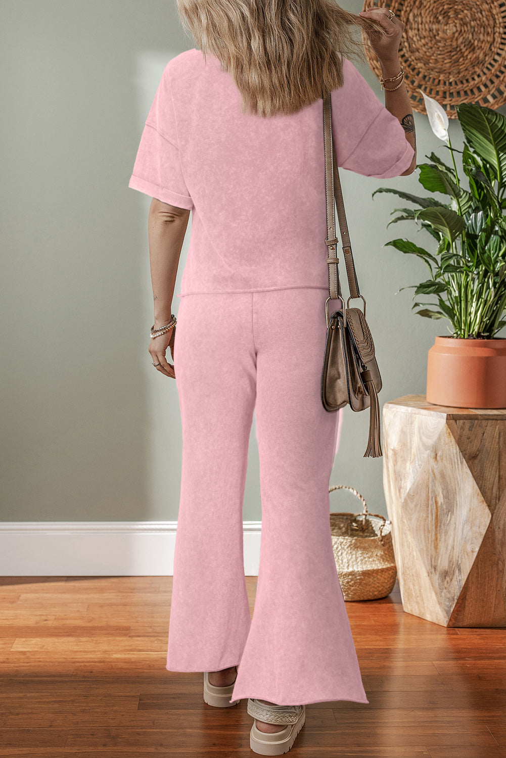 Ashleigh Blue Acid Wash Star Patched Rolled Trim Pants Set