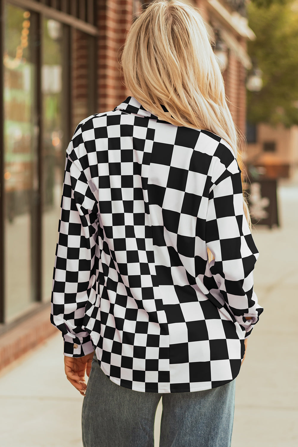 Green Checkerboard Flap Pocket Button Front Shacket