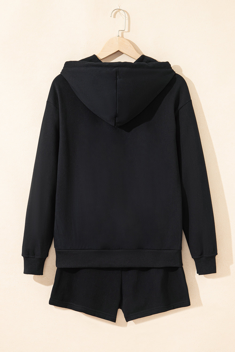 Navy Blue Button Drawstring Hooded Pullover and Casual Short Set