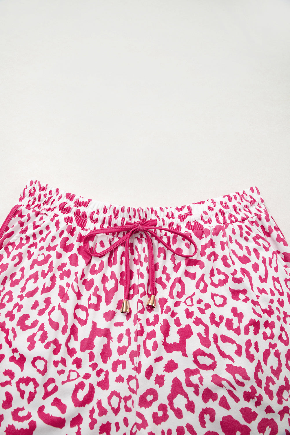 Blue Leopard Elastic Waist Lace up Contrast Trim Casual Shorts