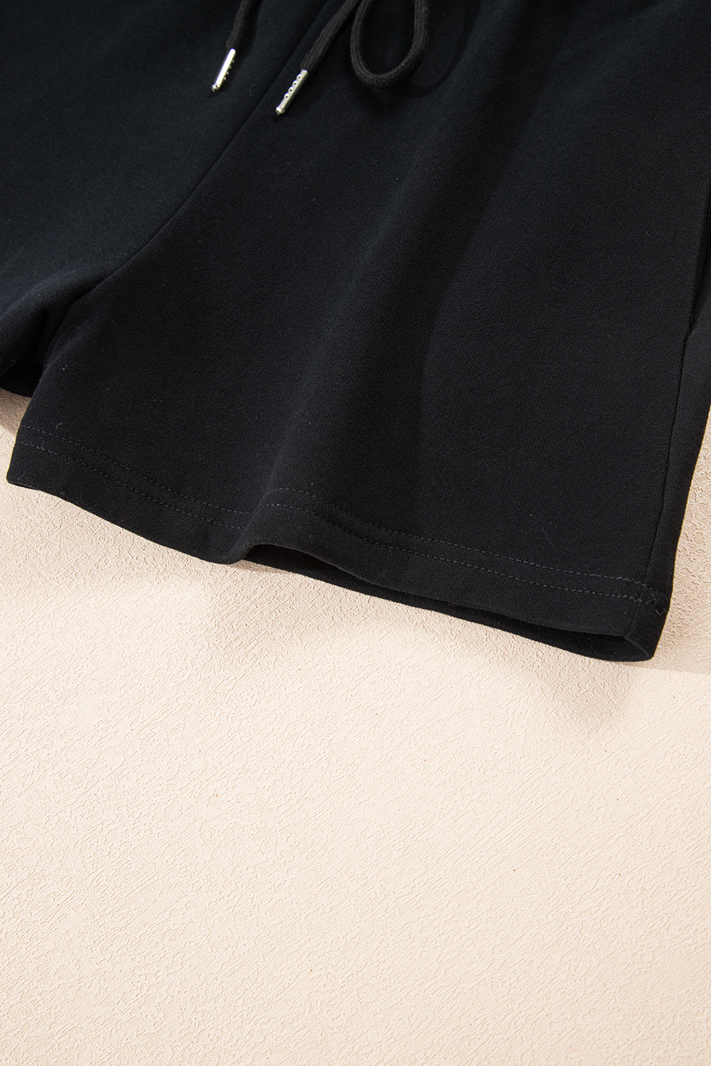 Navy Blue Button Drawstring Hooded Pullover and Casual Short Set