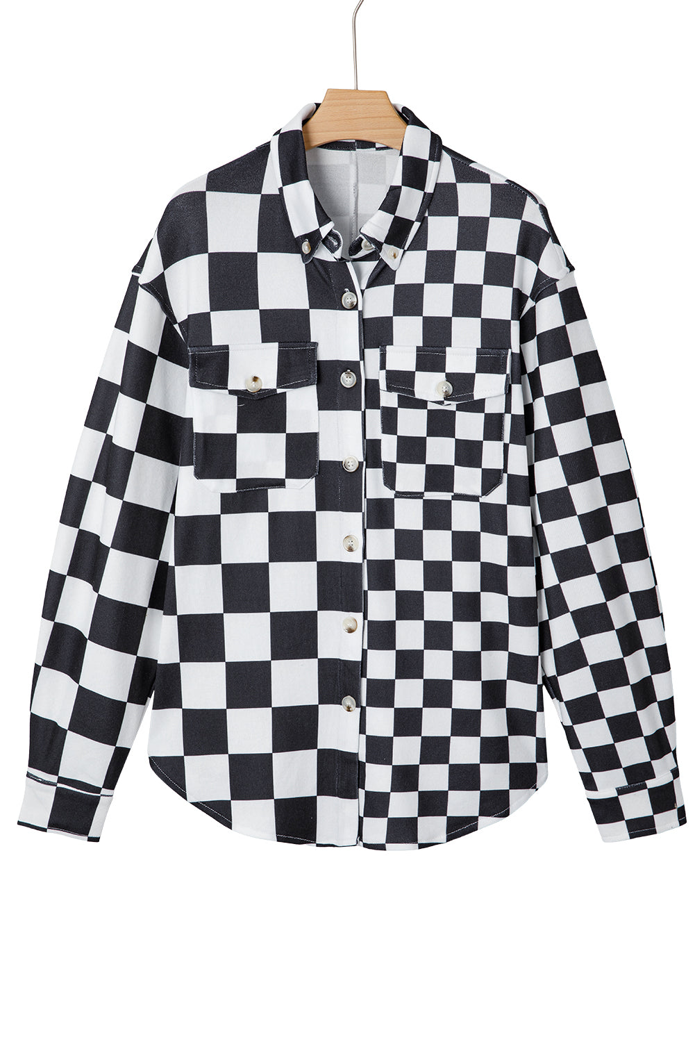 Green Checkerboard Flap Pocket Button Front Shacket