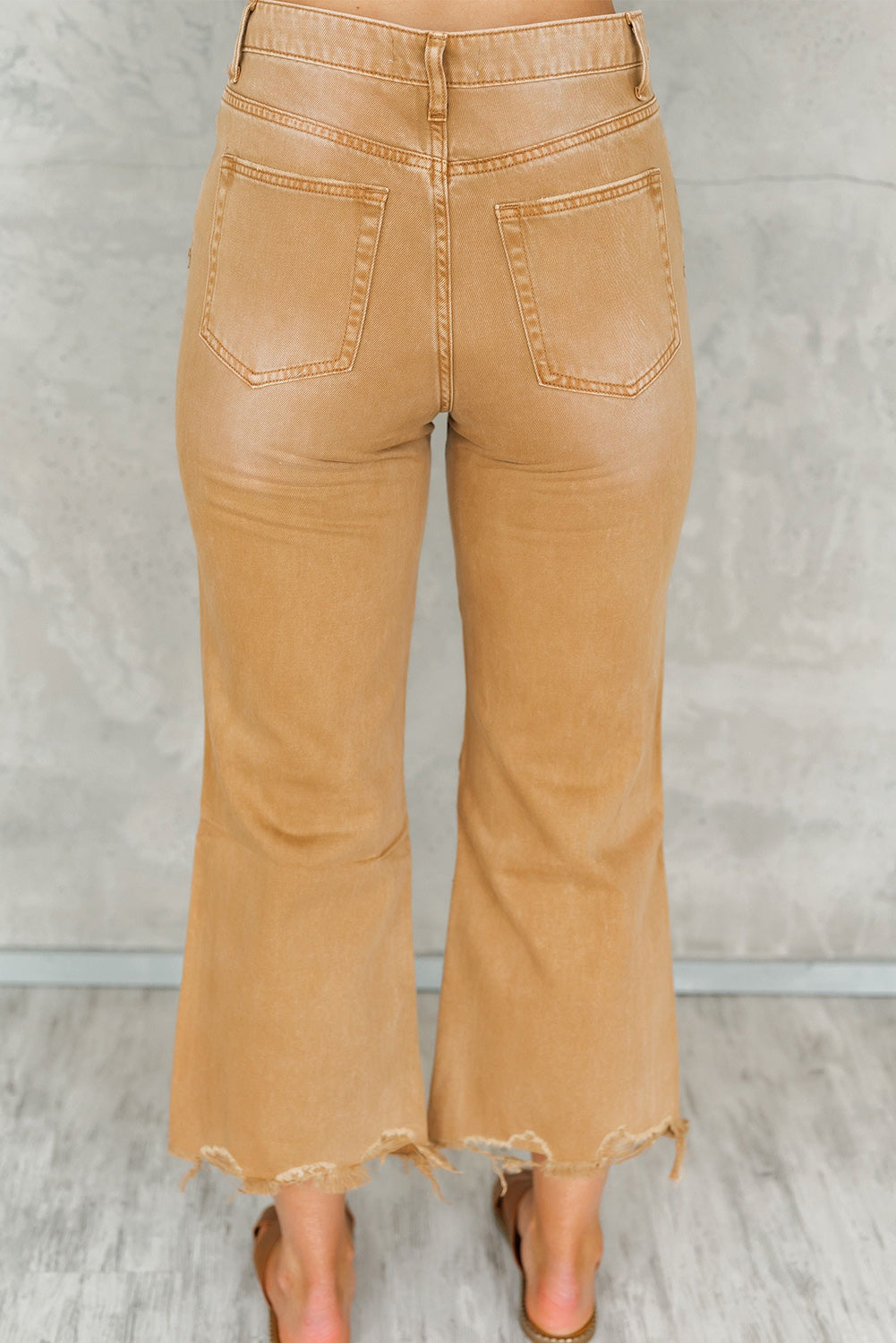 Brown Distressed High Waist Cropped Flare Jeans