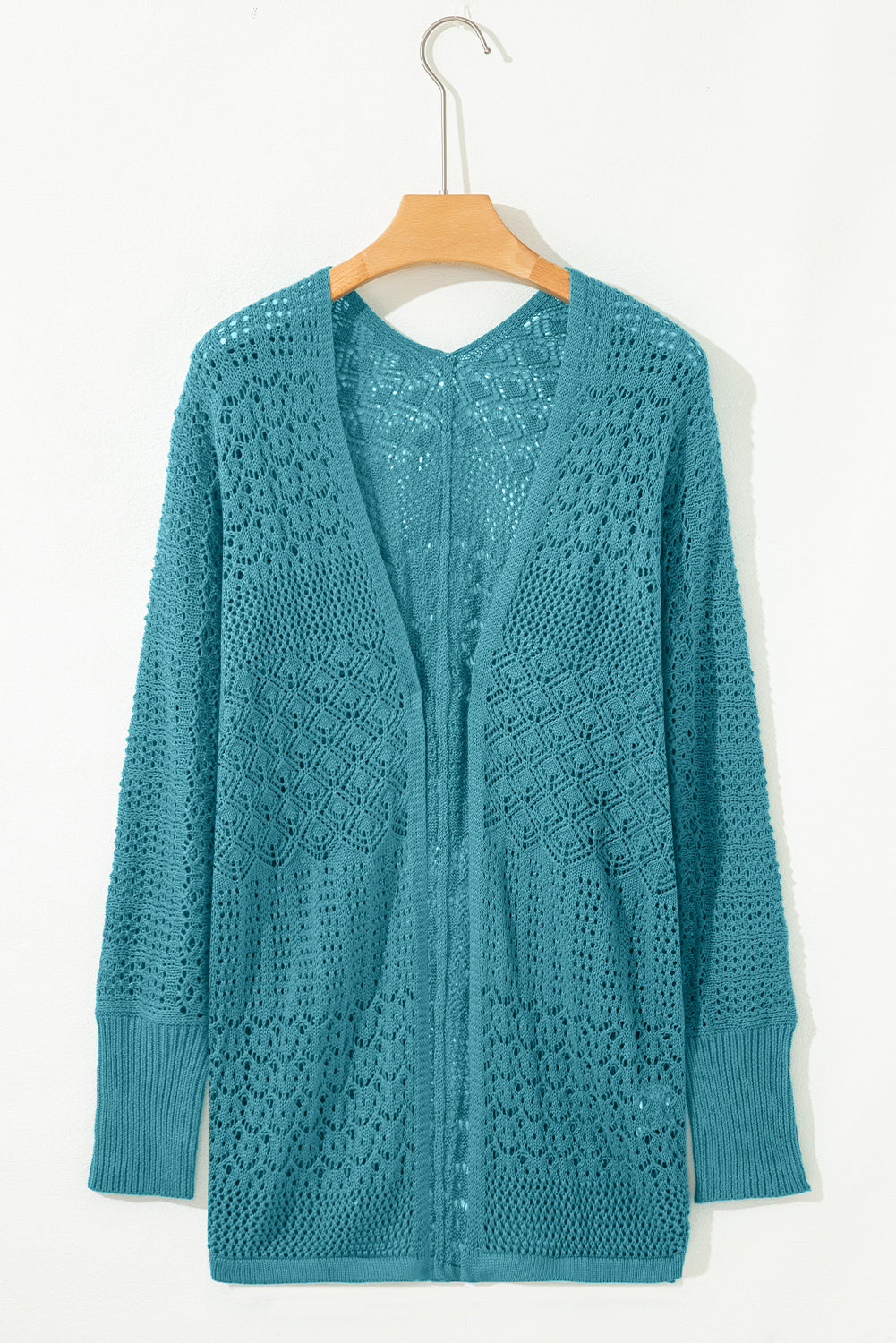 Redwood Burl Mix Pattern Hollowed Knit Open Front Cardigan