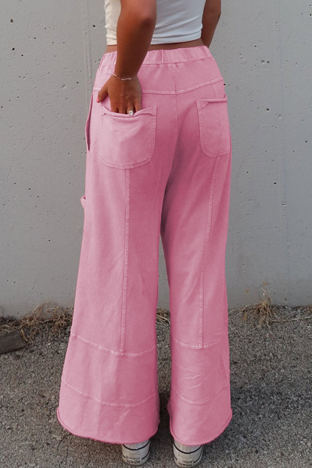 Black Mineral Wash Exposed Seam Drawstring High Waist Wide Leg Cargo Pants