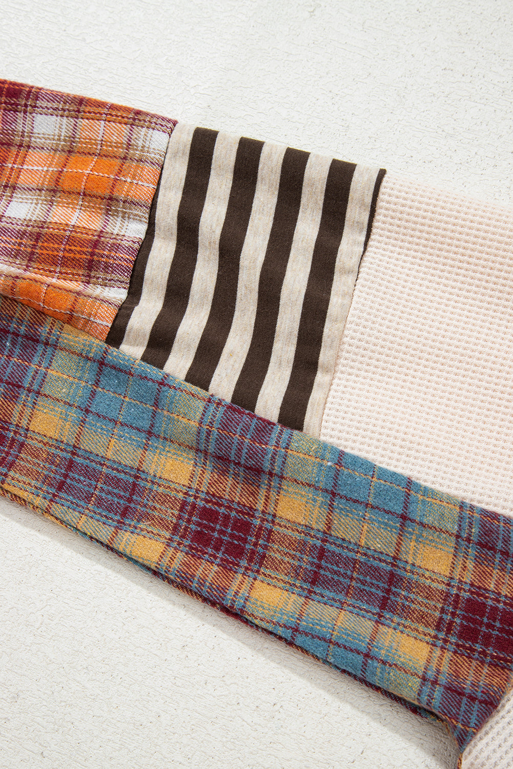 Parchment Plus Size Waffle Colorblock Striped Plaid Patchwork Half Button Pullover