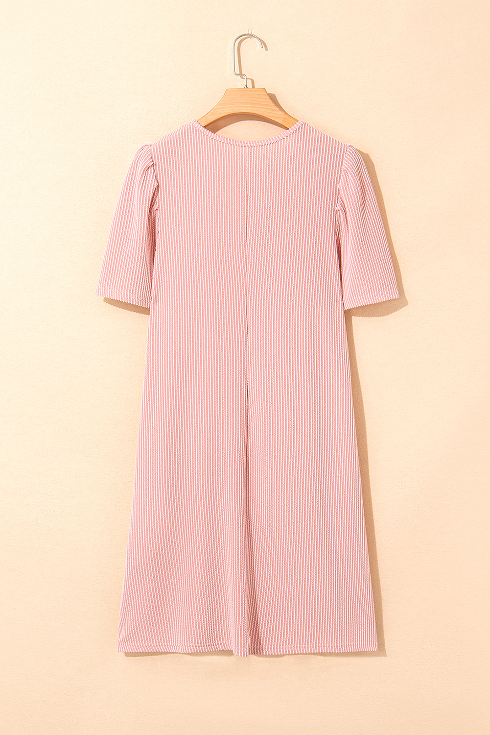 Parchment Corded Knit Crew Neck Puff Sleeve Shift Mini Dress