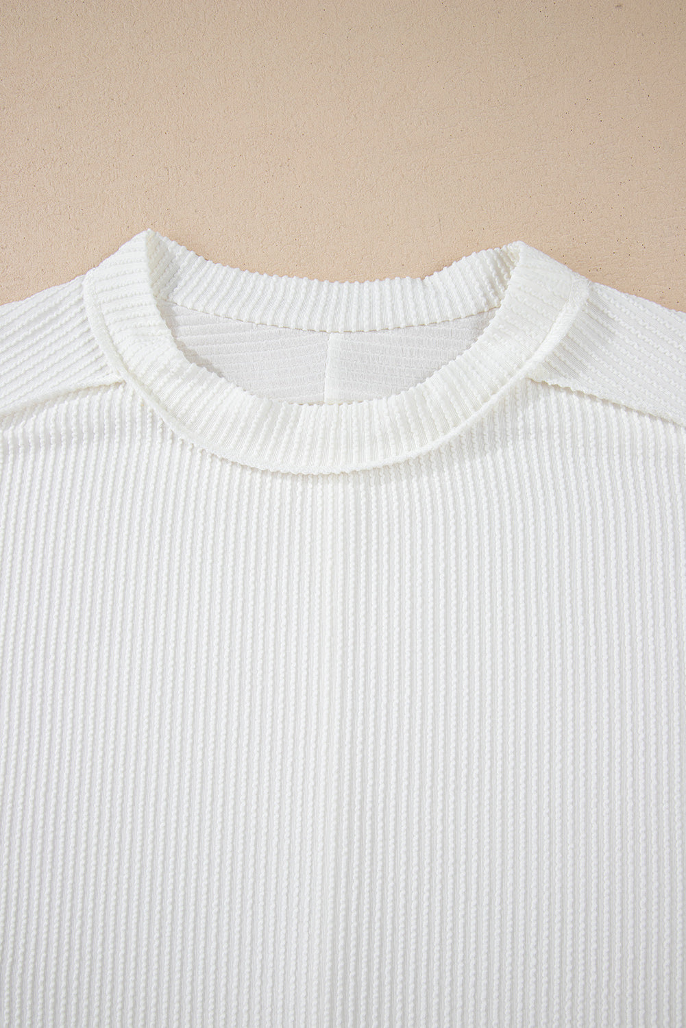 White Textured Knit Exposed Stitching T-shirt