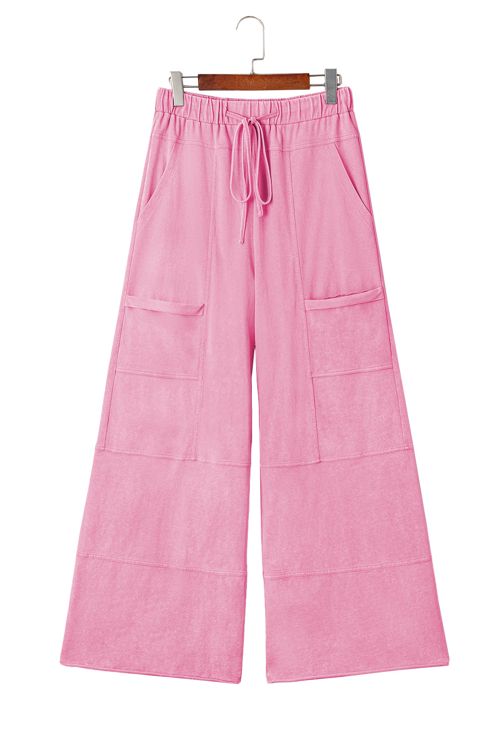 Black Mineral Wash Exposed Seam Drawstring High Waist Wide Leg Cargo Pants