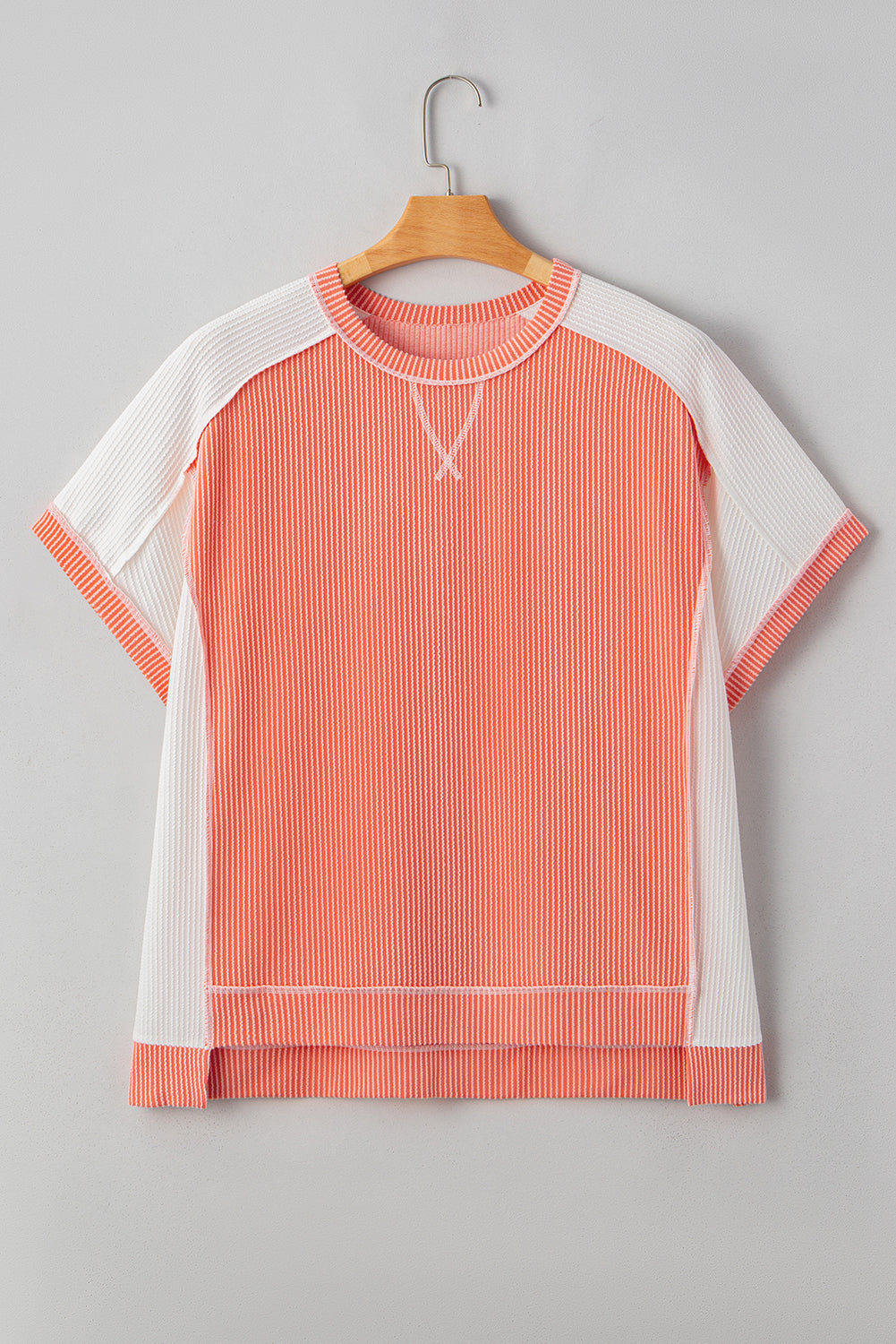 Parchment Twist Rib Colorblock Hi Low Plus Size Short Sleeve Top