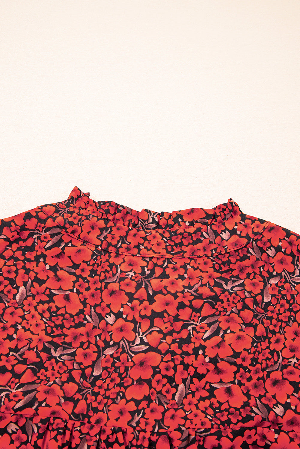 Black Rose Floral Print Ruffle Sleeve Plus Size Shift Top