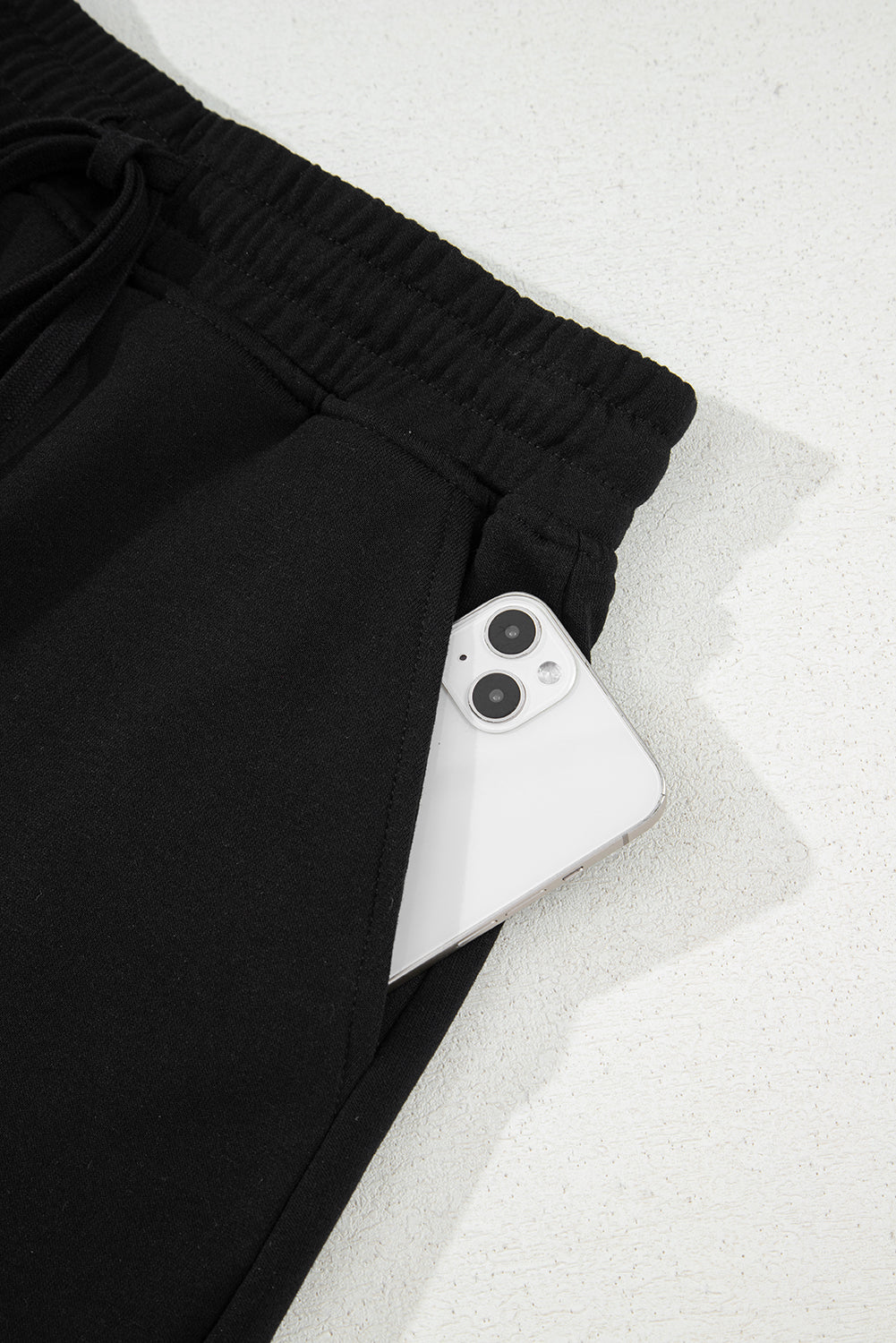 Black French Terry Drawstring Mini Skort with Pockets