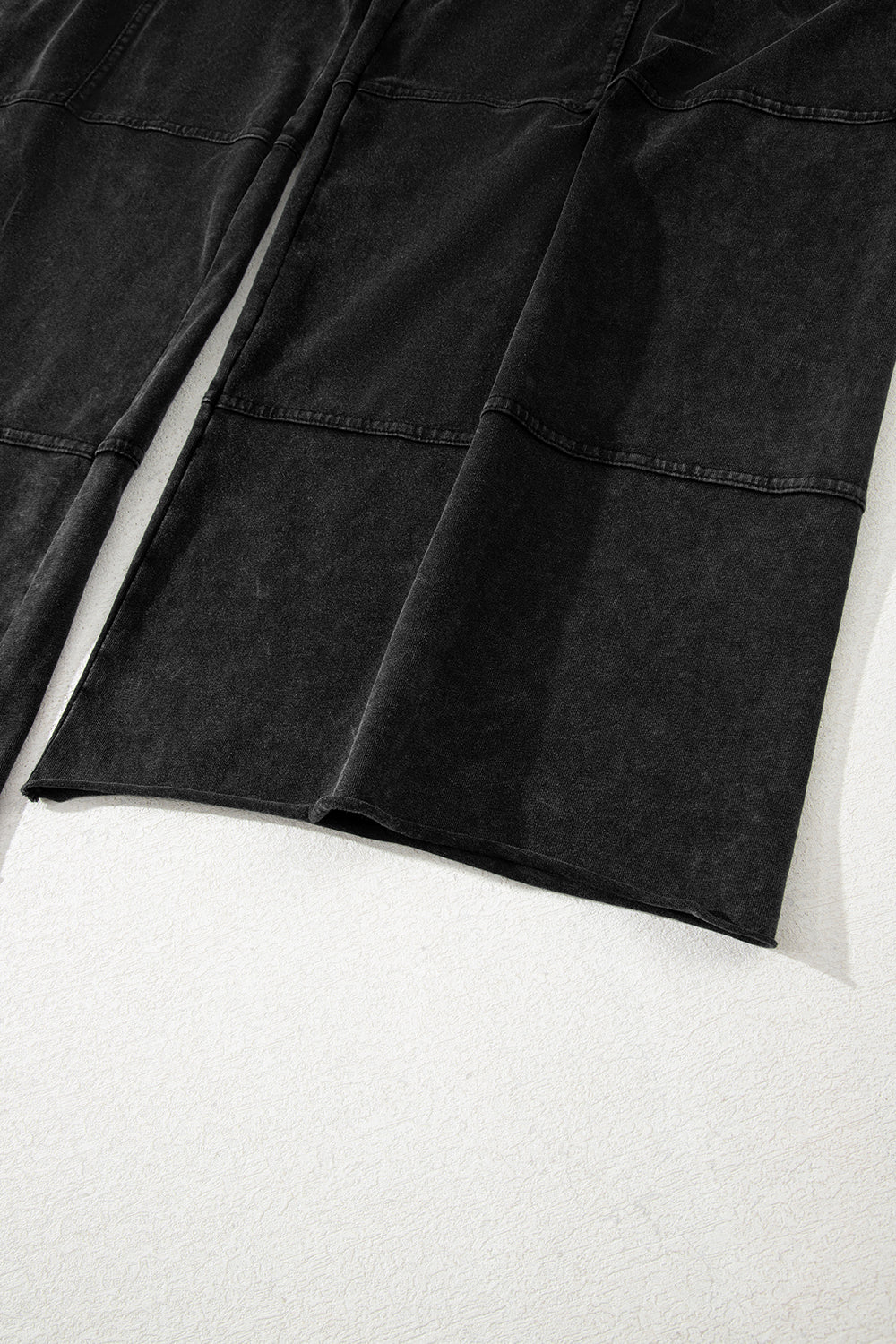Black Mineral Wash Exposed Seam Drawstring High Waist Wide Leg Cargo Pants