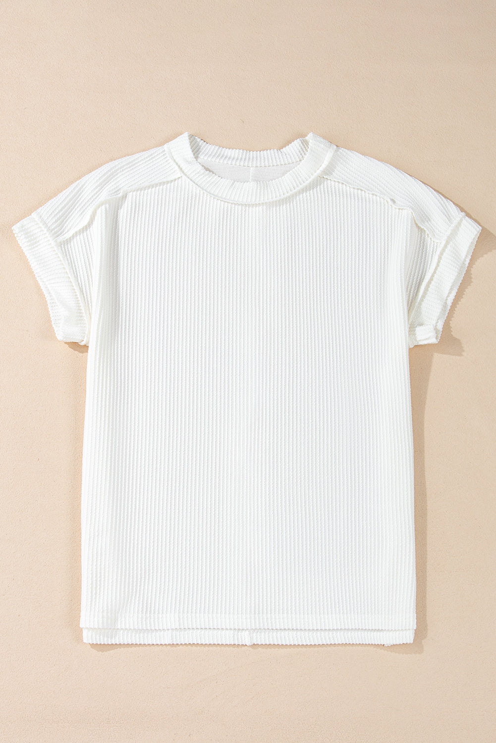 White Textured Knit Exposed Stitching T-shirt