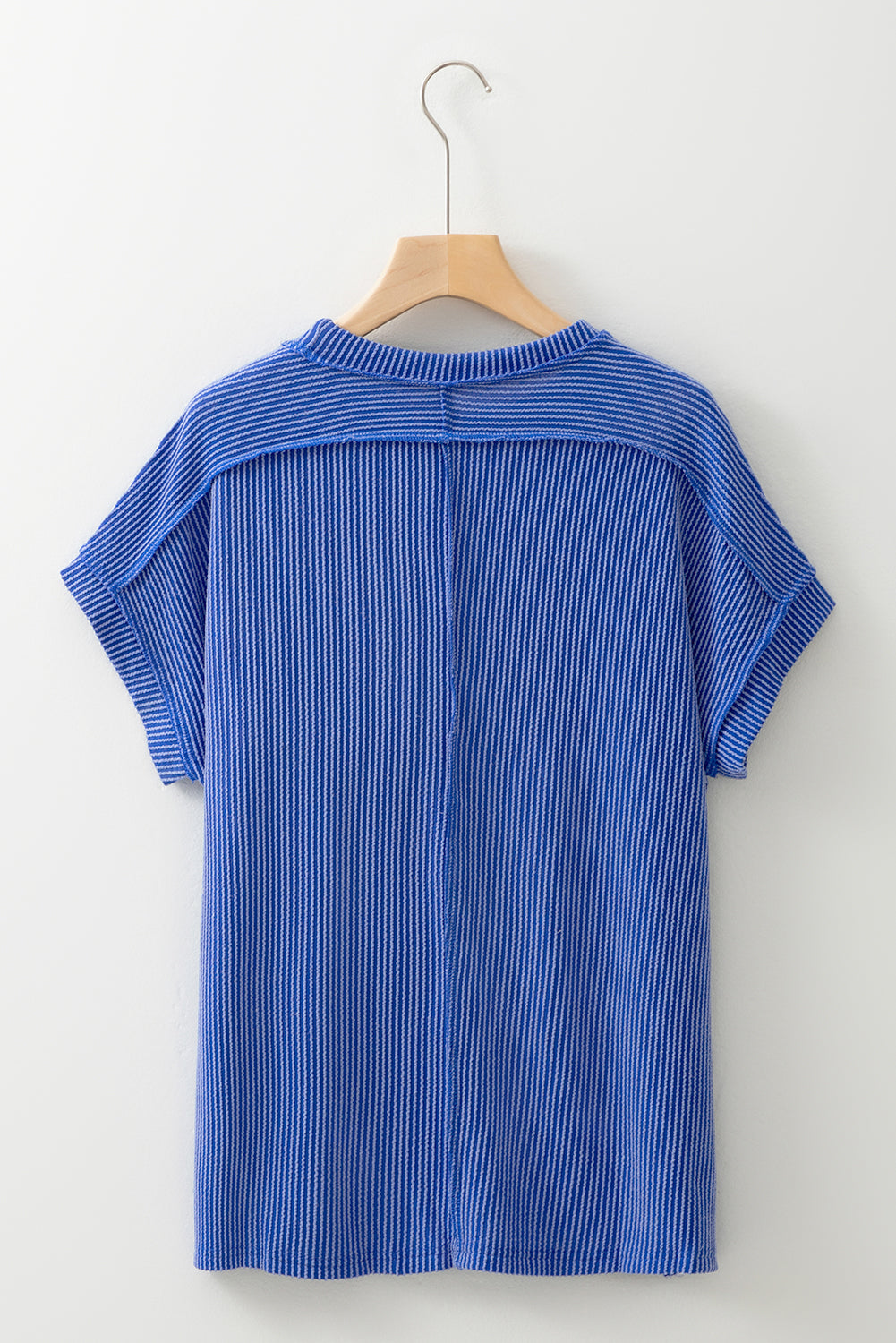 White Textured Knit Exposed Stitching T-shirt