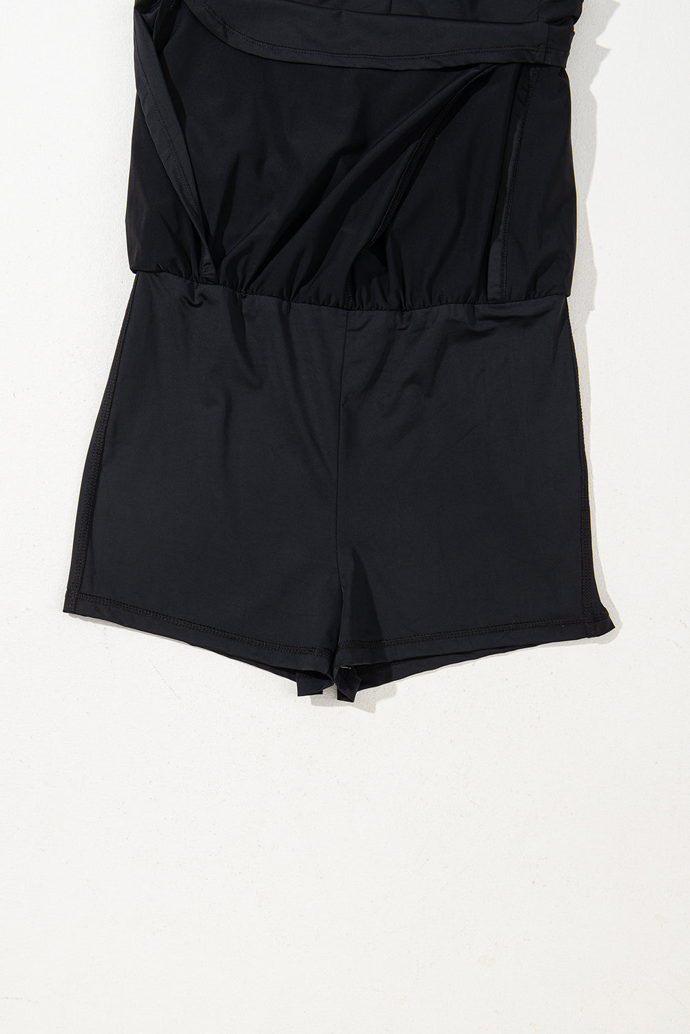 Black Plain Sleeveless Loop Drawstring Cinched Waist Romper