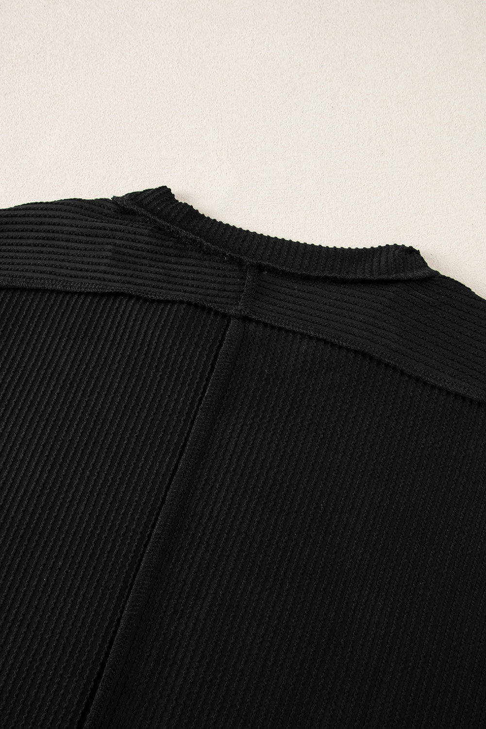 White Textured Knit Exposed Stitching T-shirt
