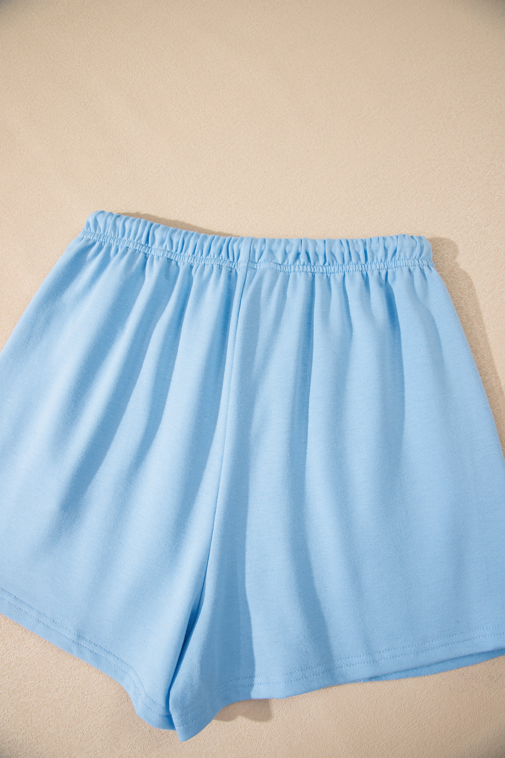 Mint Green V Neck Drop Shoulder Tee and Patchwork Drawstring Shorts Set