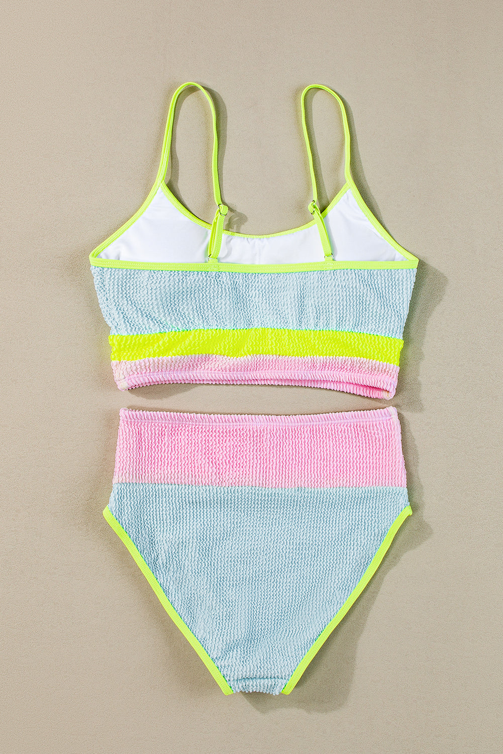 Rose Red Color Block High Waisted Sexy Bikini Set