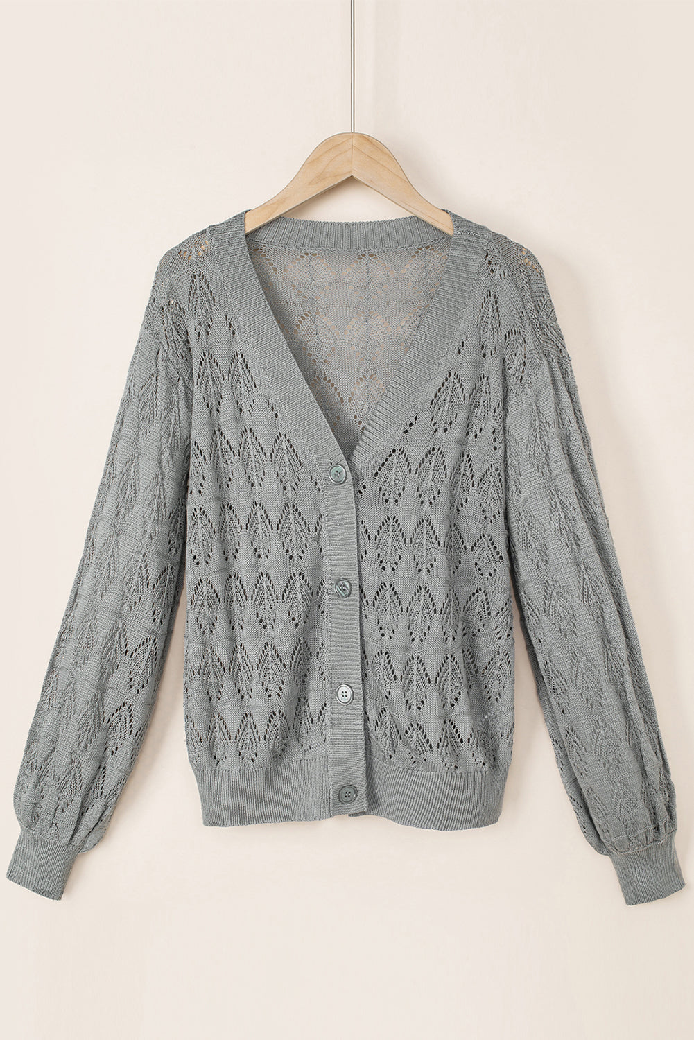 Green Lightweight Buttoned Front Crochet Cardigan