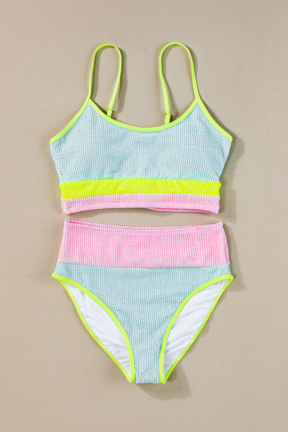 Rose Red Color Block High Waisted Sexy Bikini Set