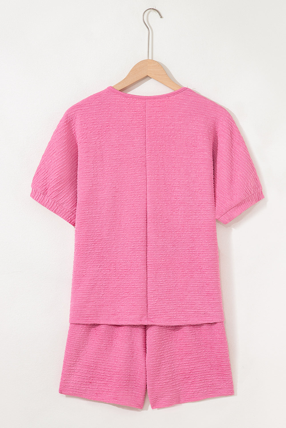 Apricot Textured V Neck T Shirt and Shorts Set
