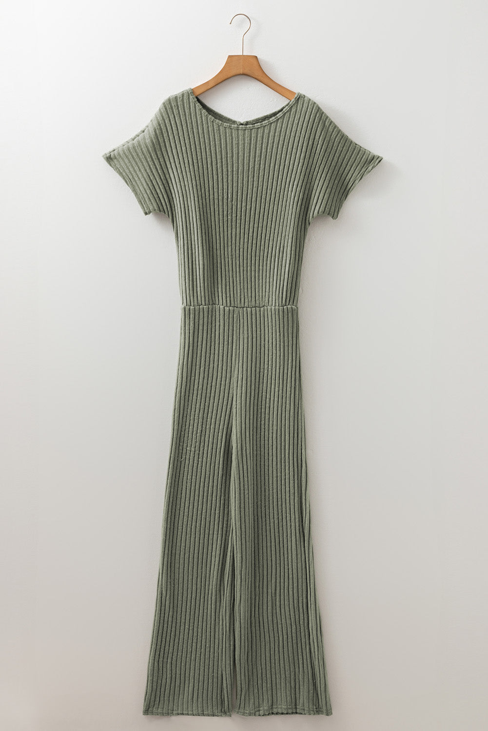 Black Ribbed Keyhole Short Sleeve Wide Leg Jumpsuit