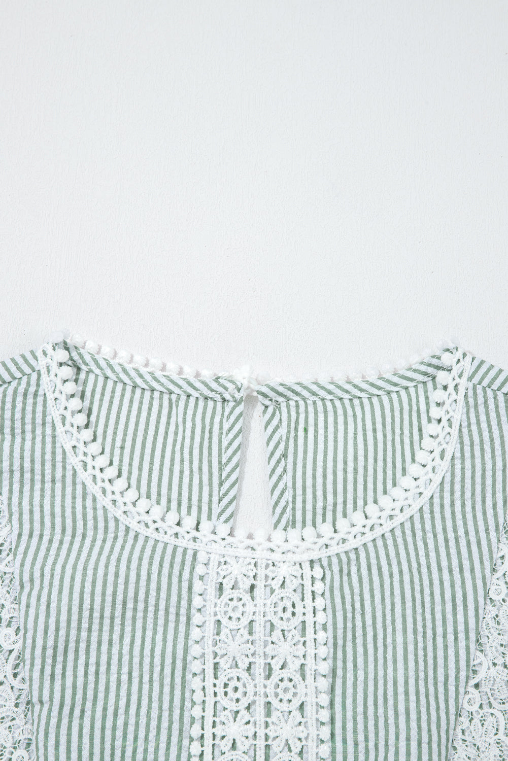 Green Stripe Lace Patchwork Crew Neck Tank Top