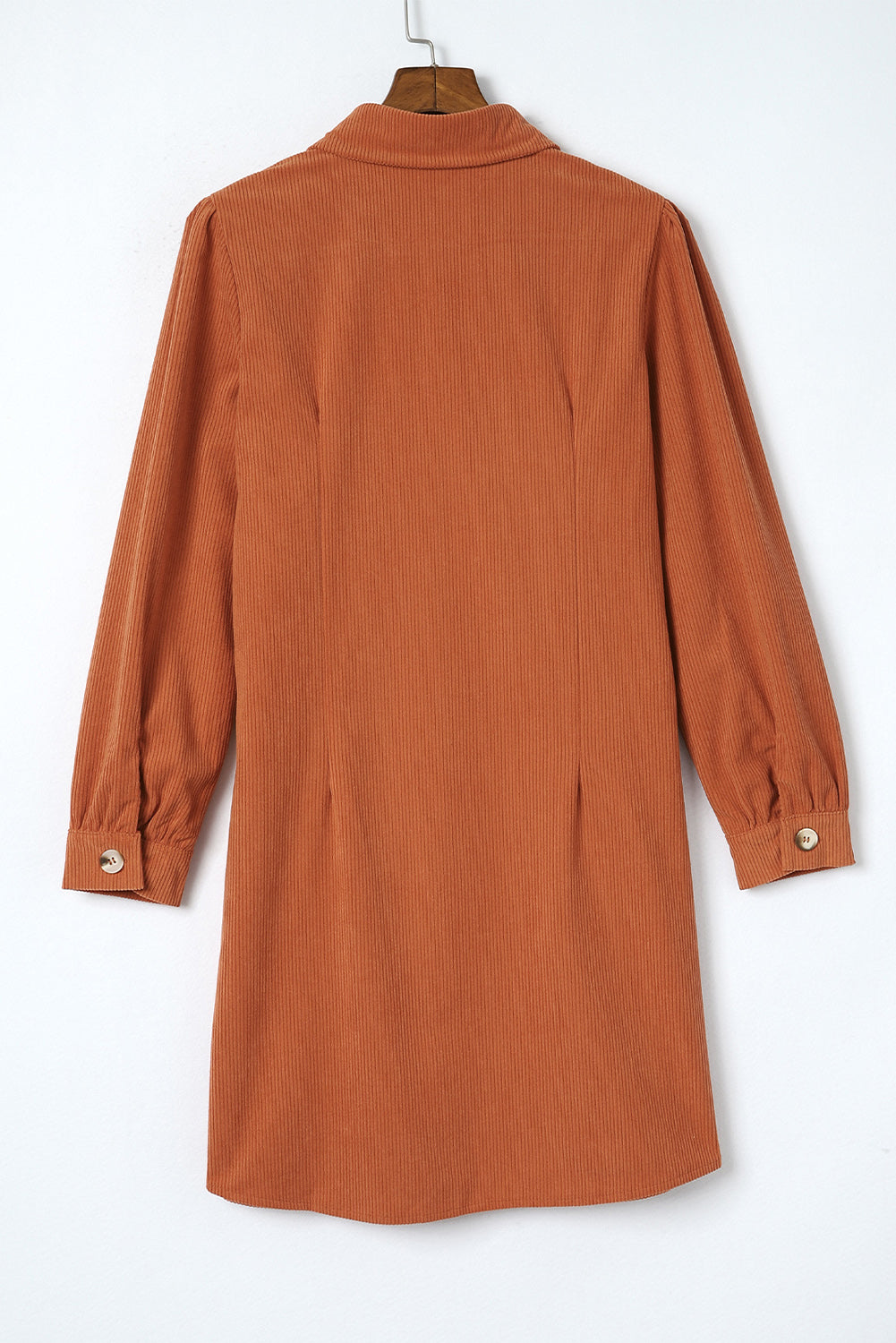 Khaki Corduroy Buttoned Long Sleeve Shirt Dress