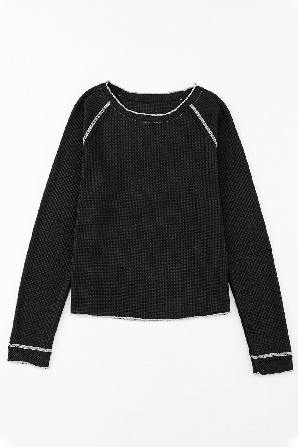 Gray Textured Round Neck Long Sleeve Top
