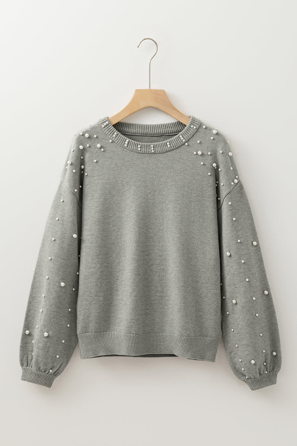 Evergreen Pearled Drop Shoulder Round Neck Sweater