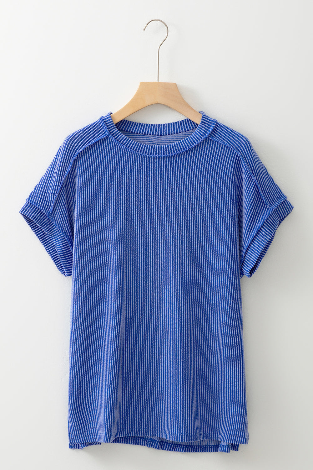 White Textured Knit Exposed Stitching T-shirt