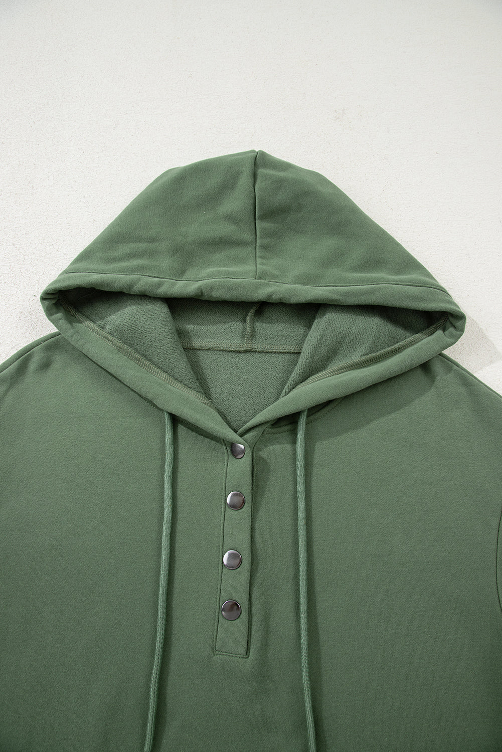 Navy Blue Button Drawstring Hooded Pullover and Casual Short Set