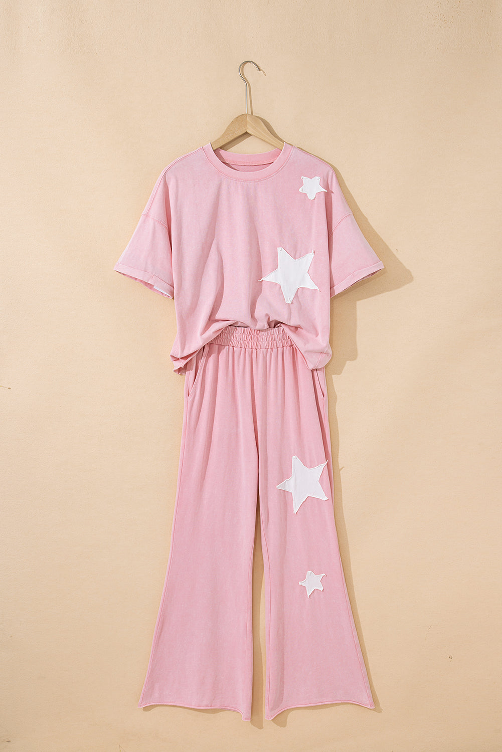 Ashleigh Blue Acid Wash Star Patched Rolled Trim Pants Set