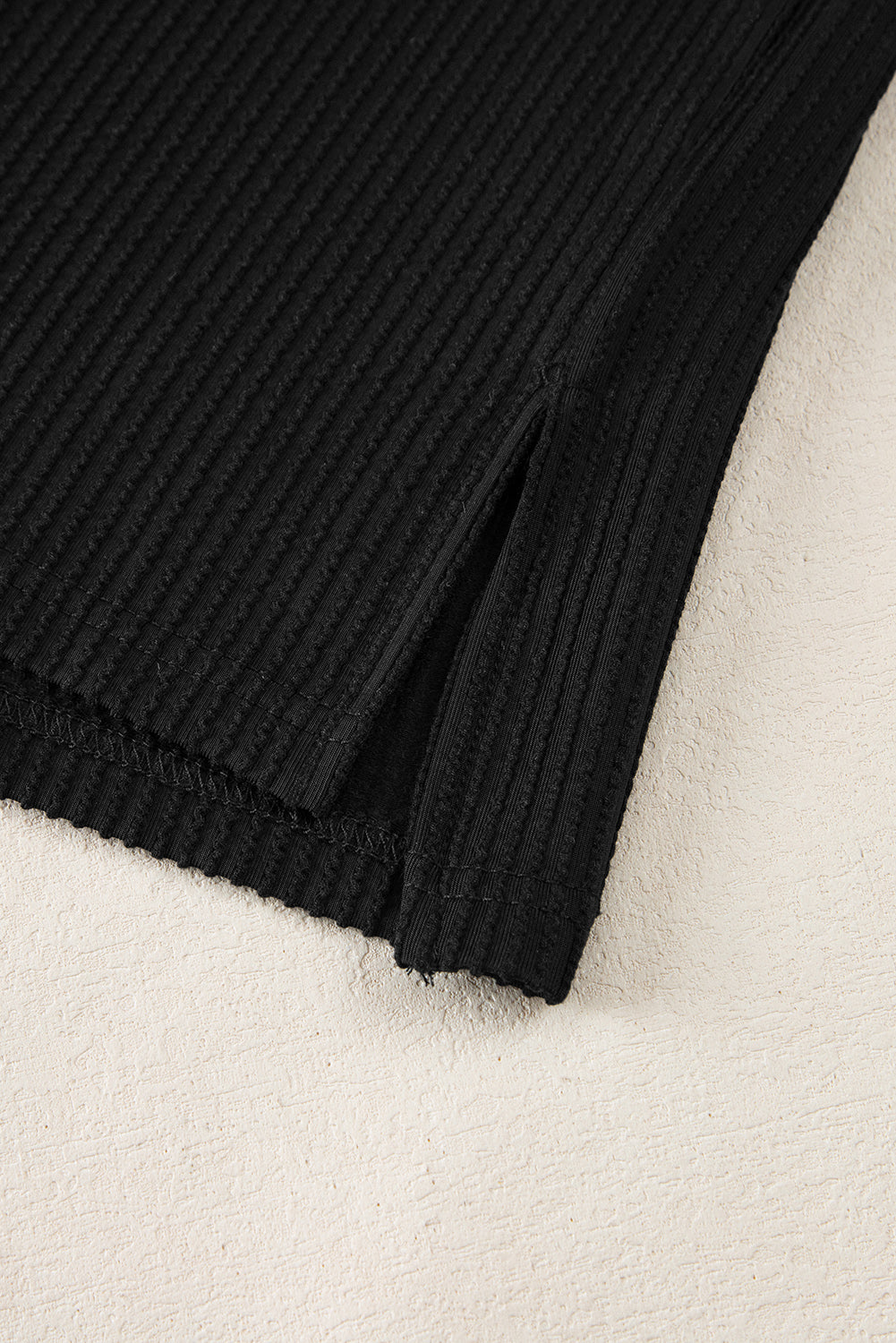White Textured Knit Exposed Stitching T-shirt