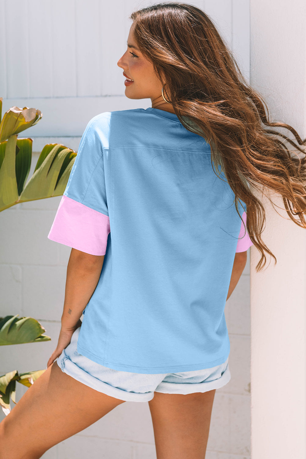 Aruba Blue Frayed Denim Star Patched Oversize T Shirt