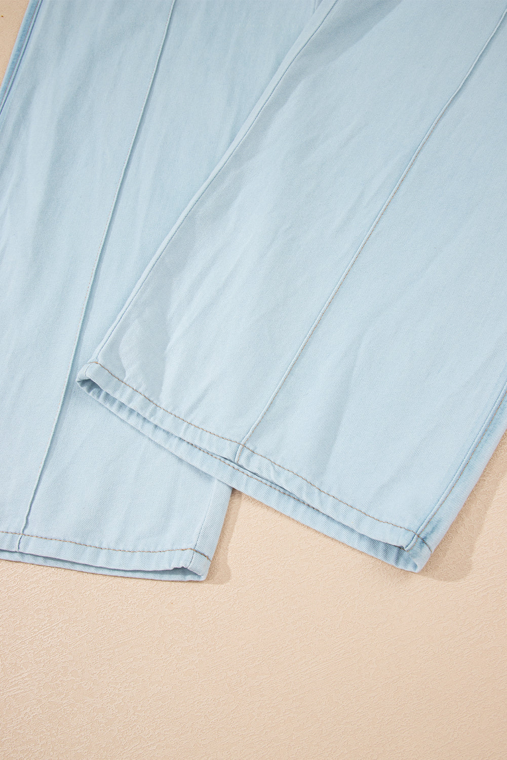 Beau Blue Light Wash Contrast Trim Center Seam Drawstring High Waist Wide Leg Denim Pants